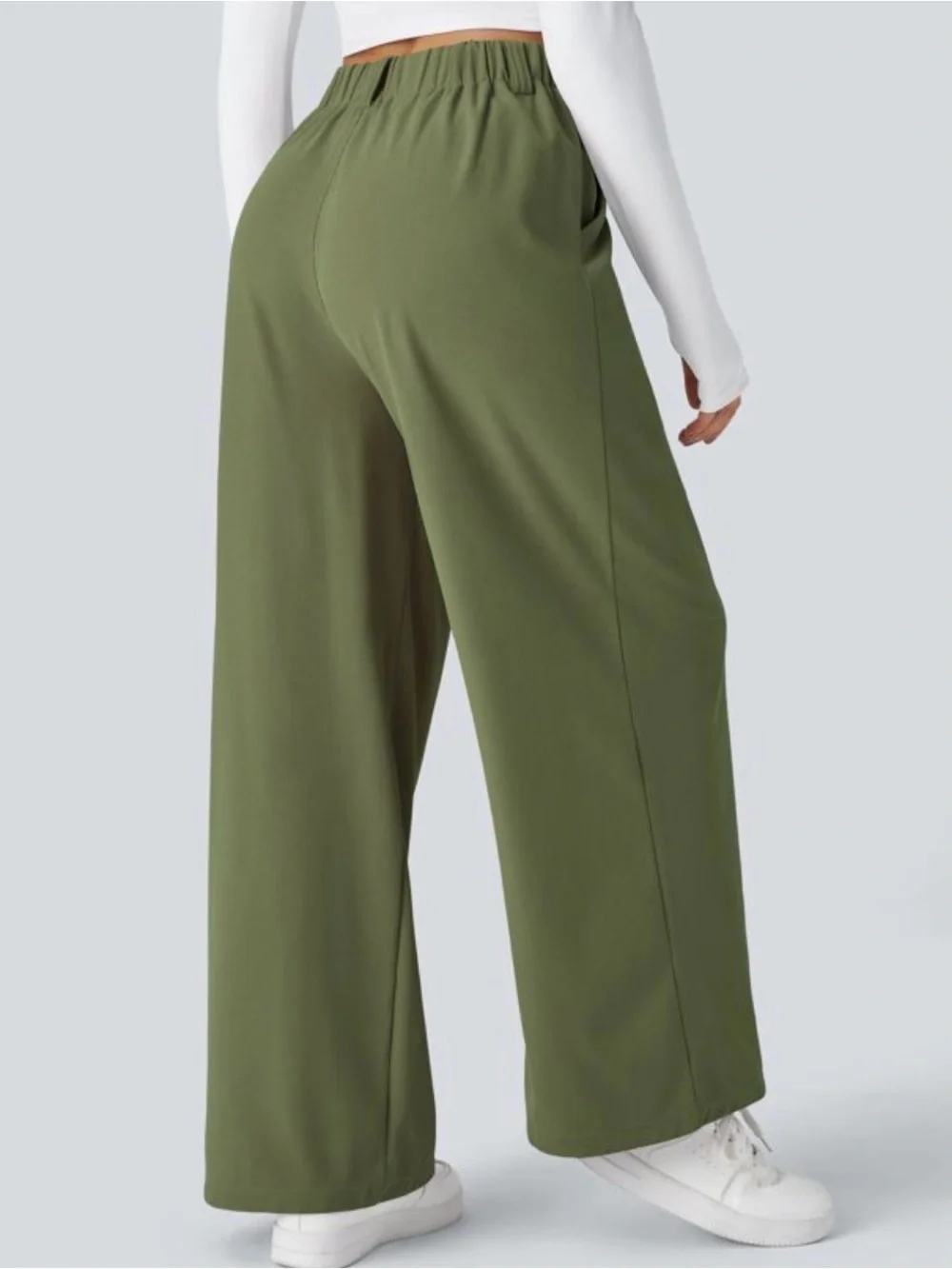Halara Flex High Waisted Wide Leg Waffle Work Pants Medium Tall Loden Green
